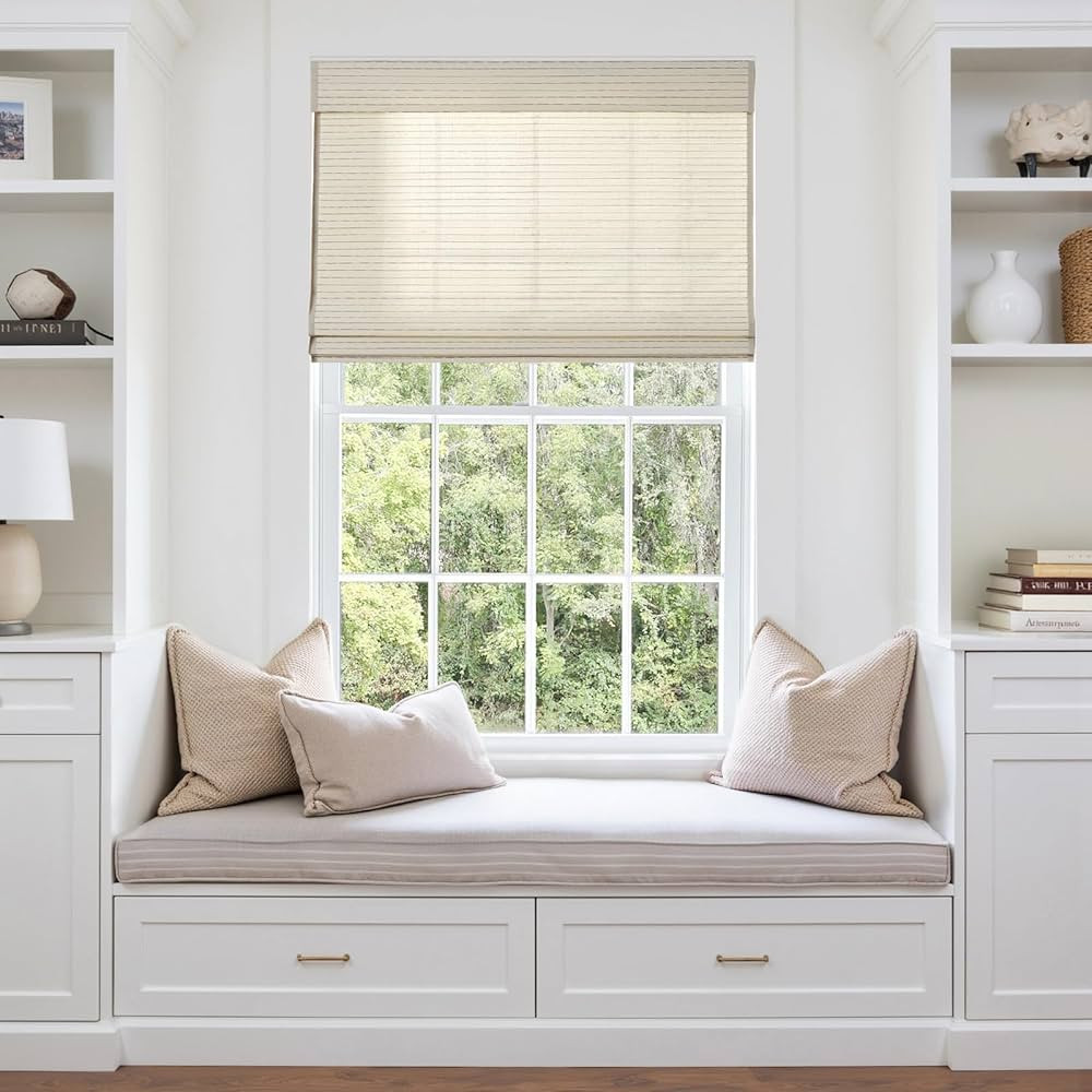 TWOPAGES Cordless Beige White Roman Shade for Door Window, Customized Natural Ramie Woven Roman S... | Amazon (US)