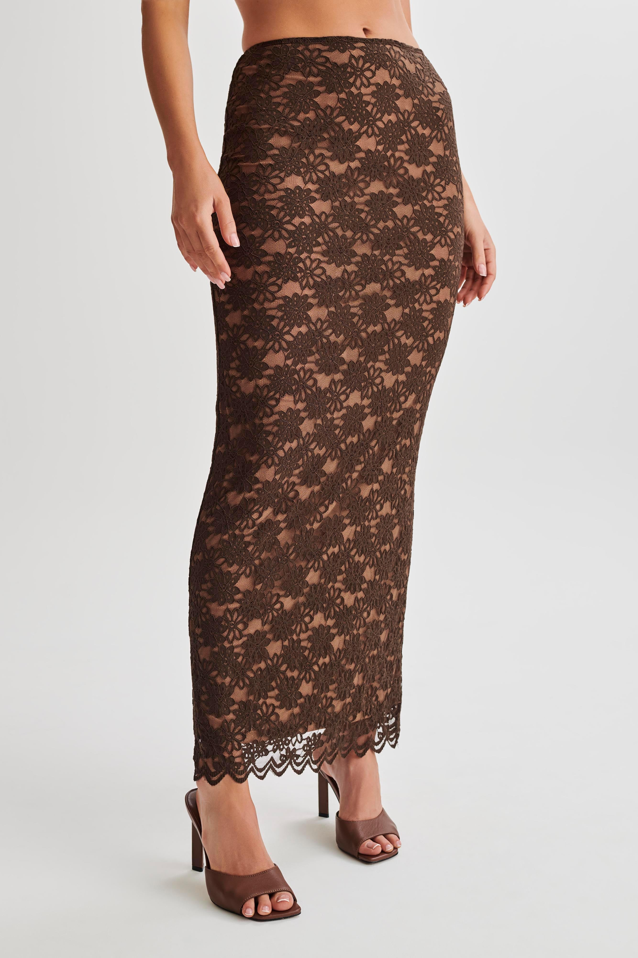 Elska Lace Maxi Skirt - Chocolate | MESHKI US
