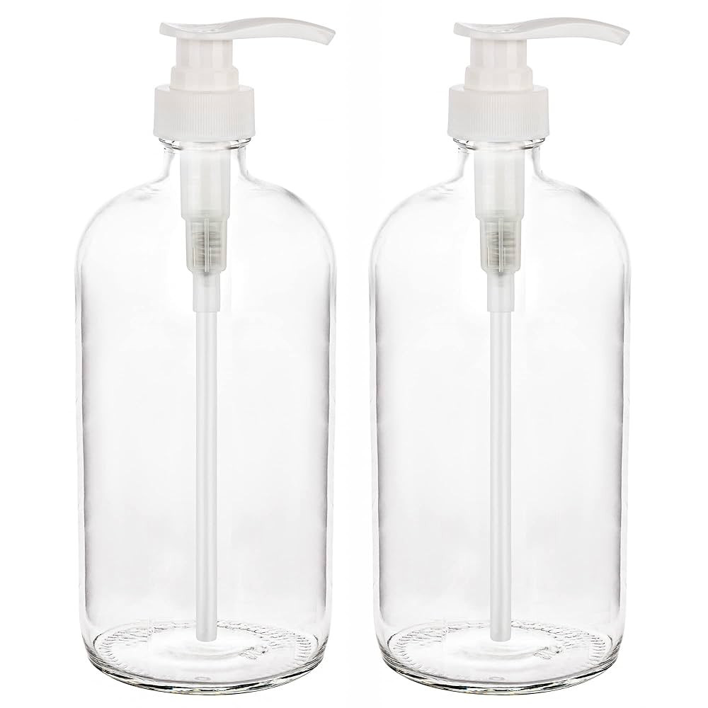kitchentoolz 32-Ounce Large Clear Glass Boston Round Bottles w/Pumps. Great for Lotions, Soaps, O... | Amazon (US)