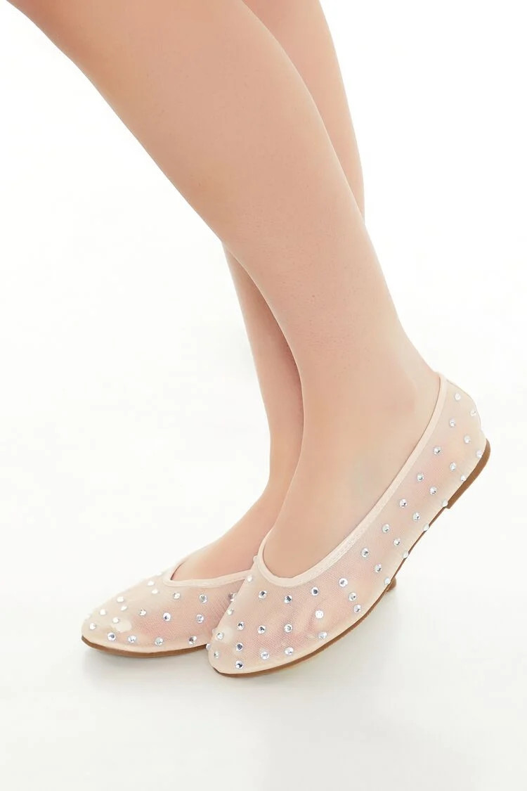 Women's Sheer Rhinestone Ballet Flats in Nude, 10 | Forever 21