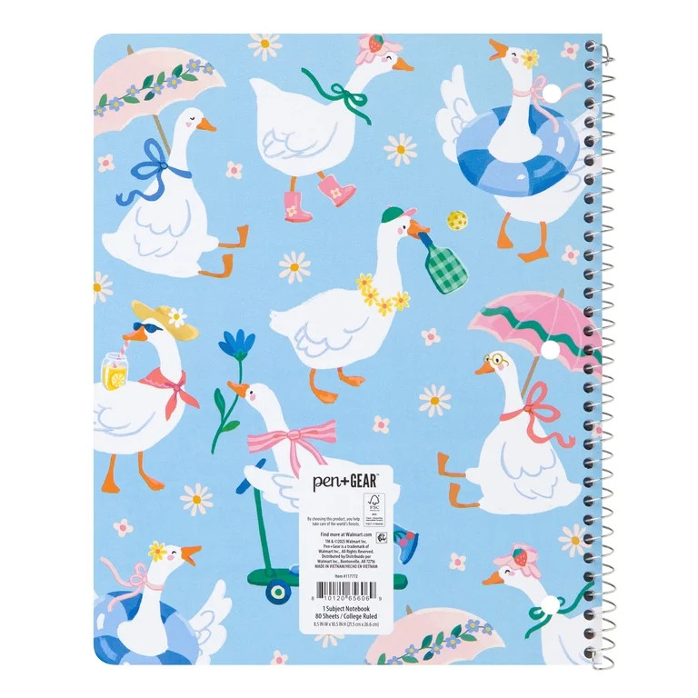 Pen+Gear 1 Subject Notebook, 8.5"x10.5", Blue Fun Goose, 80 Sheets | Walmart (US)