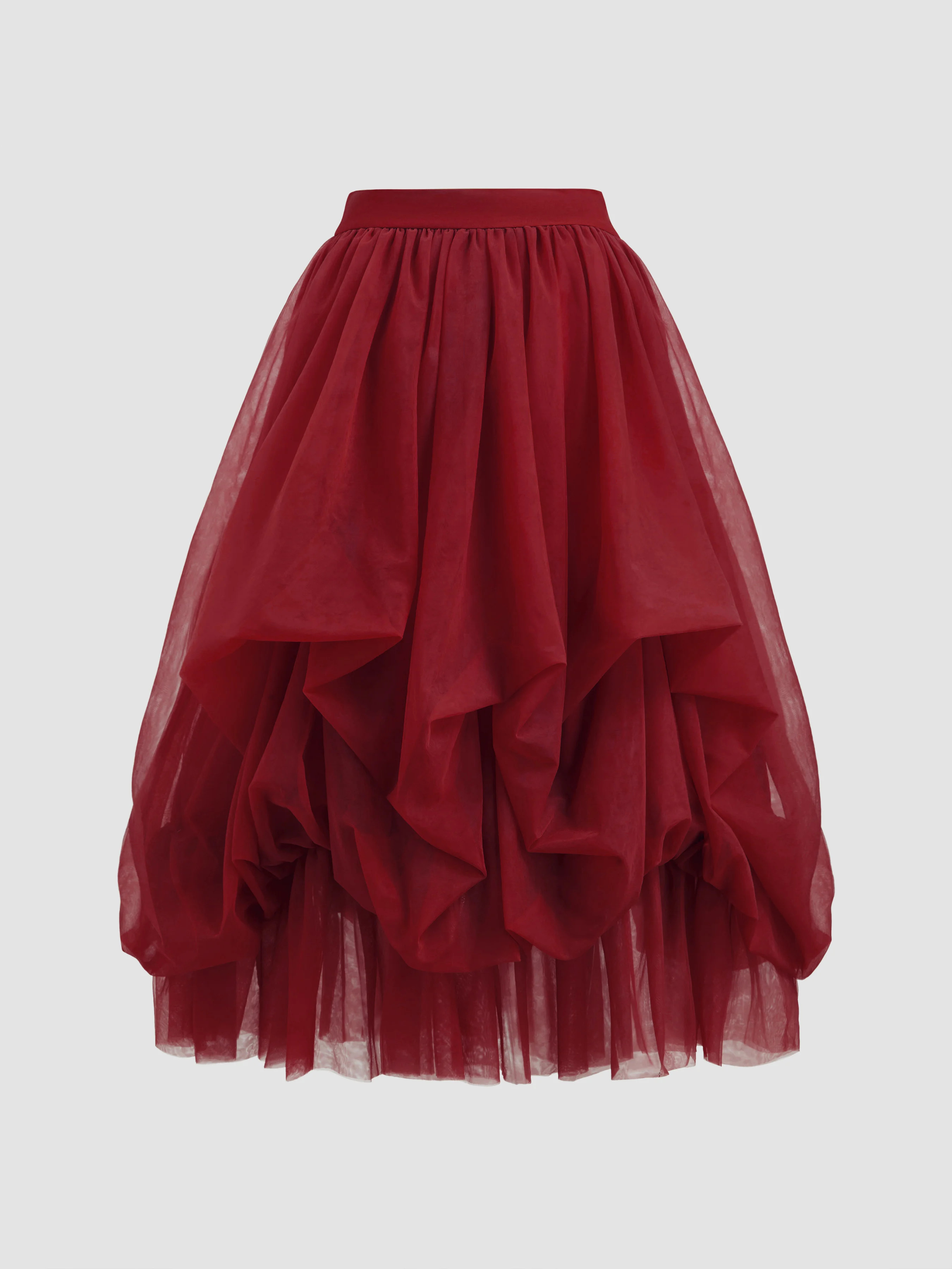 Valentine Mesh Voluminous Mesh Mid Rise Ruffle Tulle Maxi Skirt For Daily Casual | Cider