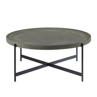 Alaterre Furniture Brookline 42 in. Gray Round Wood with Concrete-Coating Coffee Table AWBL42CC | The Home Depot
