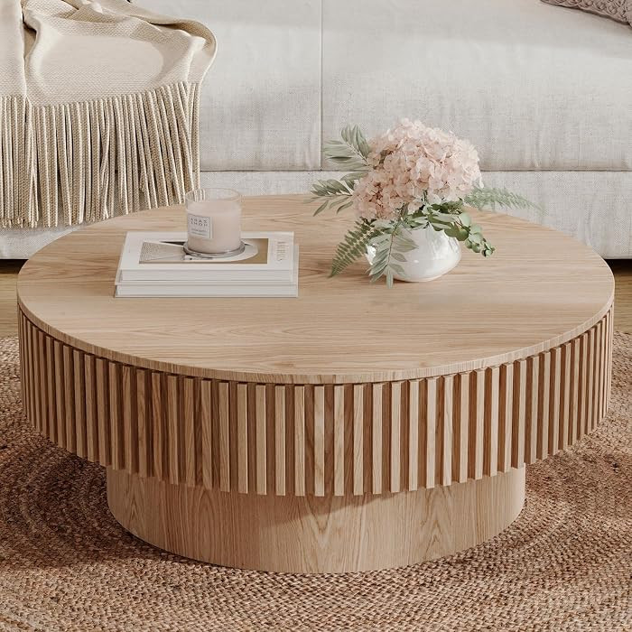31.5" Small Round Coffee Table with Storage, Pottery Barn Coffee Table with Mushroom Shape Fluted... | Amazon (US)