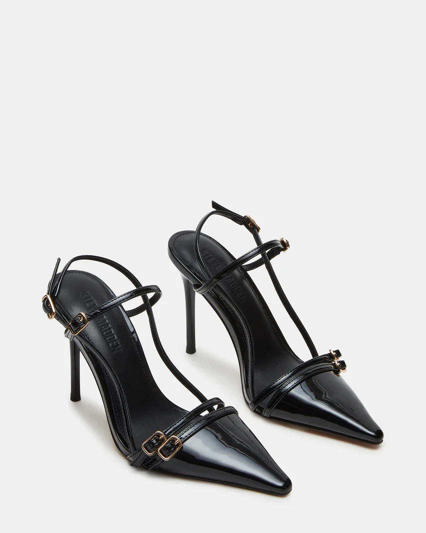 DEAGAN Black Patent Strappy Pump Heel | Women's Heels | Steve Madden (US)