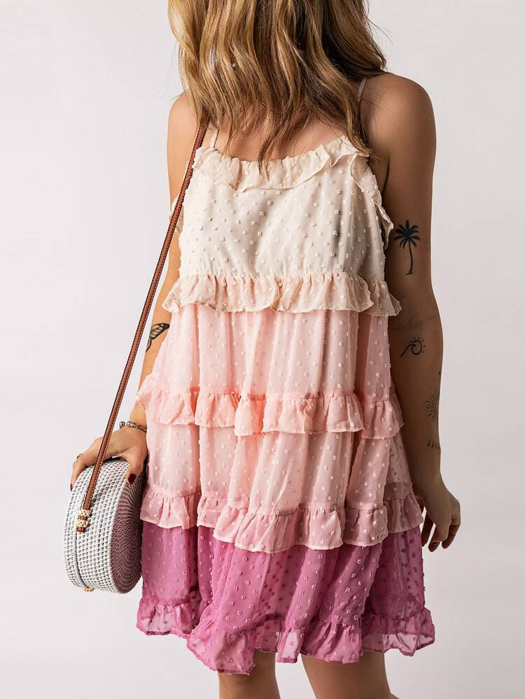 Swiss Dot Ruffle Trim Layered Hem Cami Dress | SHEIN