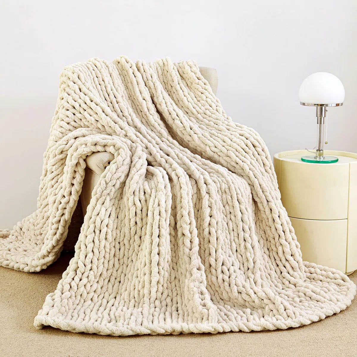 Chunky Knit Blanket Throw 51"X63", 100% Hand Knit Chenille Throw Blanket For Sofa & Home Decor, S... | Wayfair North America