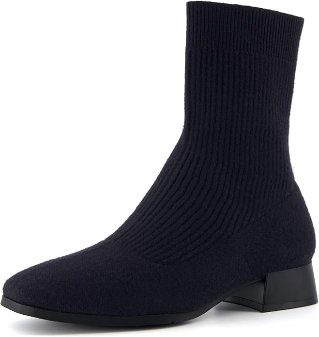 CUSHIONAIRE Women's Russel Knit Ankle Boot with Block Heel +Memory Foam, Wide Widths Available | Amazon (US)