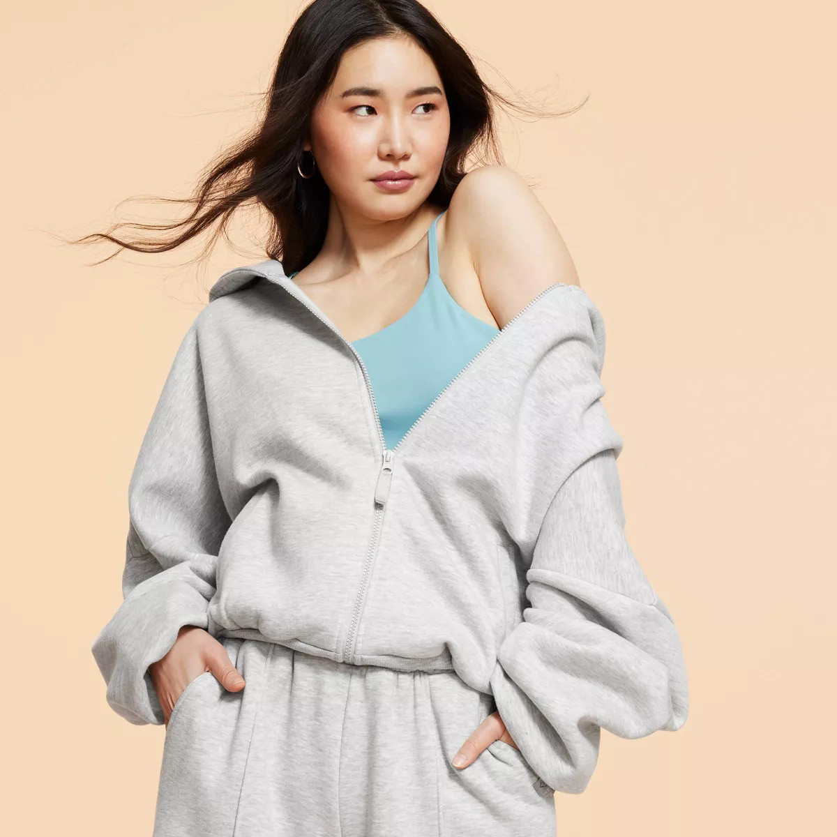 Blogilates Women's Marshmallow Full Zip Hooded Sweatshirt - Heathered Gray L | Target
