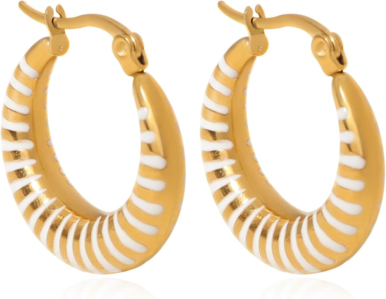 Enamel Hoop Earrings for Women Colorful Enamel Chunky Hoop Earrings 18K Gold Plated Stainless Ste... | Amazon (US)