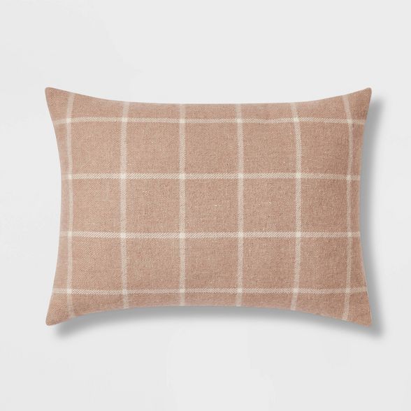 Oversized Windowpane Plaid Square Throw Pillow Neutral - Threshold&#8482; | Target