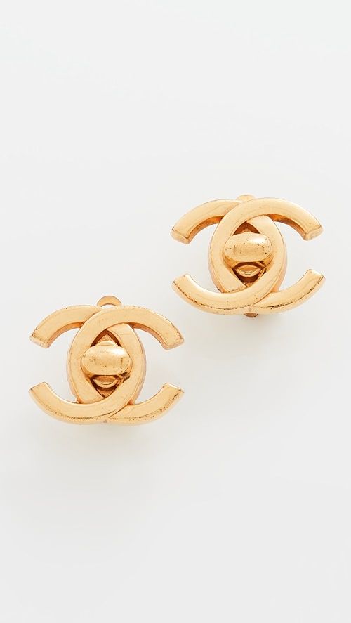 Chanel Gold Turn Lock Earrings | Shopbop