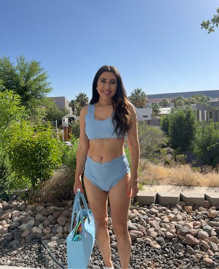 Zaful blue scalloped bikini. High waisted tummy control swimsuit bottoms and cute scalloped top with ties. Adorable swimsuit that is affordable! Coastal grandmother girly swimsuit 

#LTKSummerSales #LTKSwim #LTKSeasonal