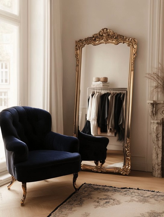 Add a statement gold frame antique mirror like this to instantly elevate your dressing room or living room. Placed effortlessly near a window, it reflects natural light beautifully and makes the space feel larger, brighter, and more refined. Pair it with a gold velvet chair or a plush accent chair to create that effortless designer and influencer-style corner that feels both intentional and lived-in.

This is not just a decorative mirror—it’s a practical decor piece that works hard in your everyday routine while adding timeless elegance to your home. Whether styled in a dressing room, bedroom, hallway, or living room, an ornate gold frame mirror brings old-world charm, classic luxury, and modern sophistication together. The antique detailing adds character, while the tall floor-length design makes it functional for daily use and styling.

A timeless addition that instantly transforms any space into a polished, elegant, and thoughtfully designed interior.

#GoldFrameMirror #DressingRoomDecor #TimelessLuxury 

 #LTKHome