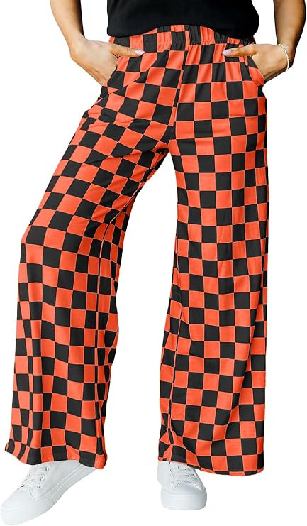 IWOLLENCE Women's Casual Loose Checkered Wide Leg Pants High Waist Straight Lounge Y2K Gingham Tr... | Amazon (US)