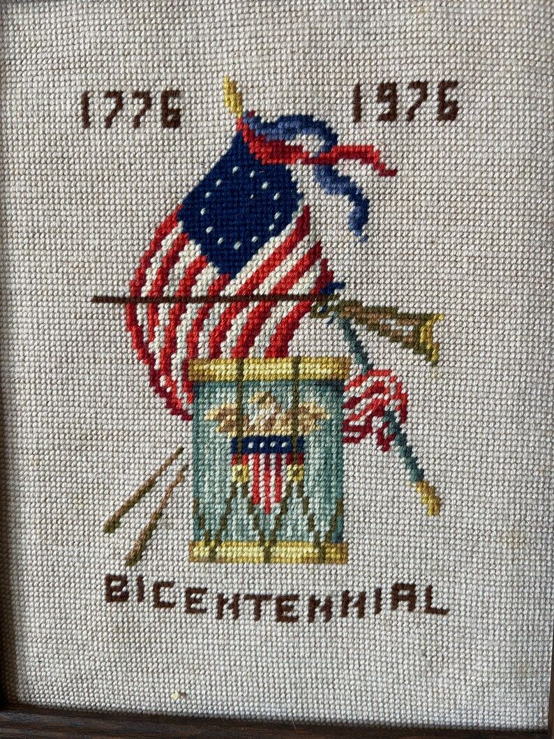 Vintage patriotic America American flag framed embroidery cross stitch tufted needlepoint art hom... | Etsy (US)