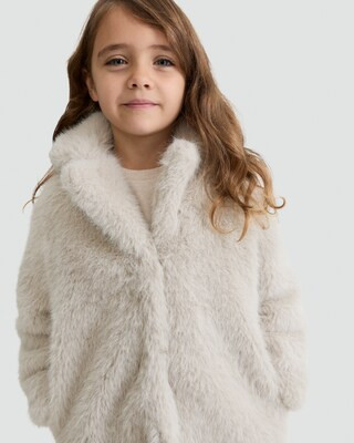 F&F Girls Faux Fur Coat in Cream | Tesco F&F
