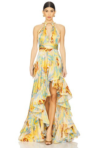 Bronx and Banco Palma Isla Gown in Mustard Multi from Revolve.com | Revolve Clothing (Global)