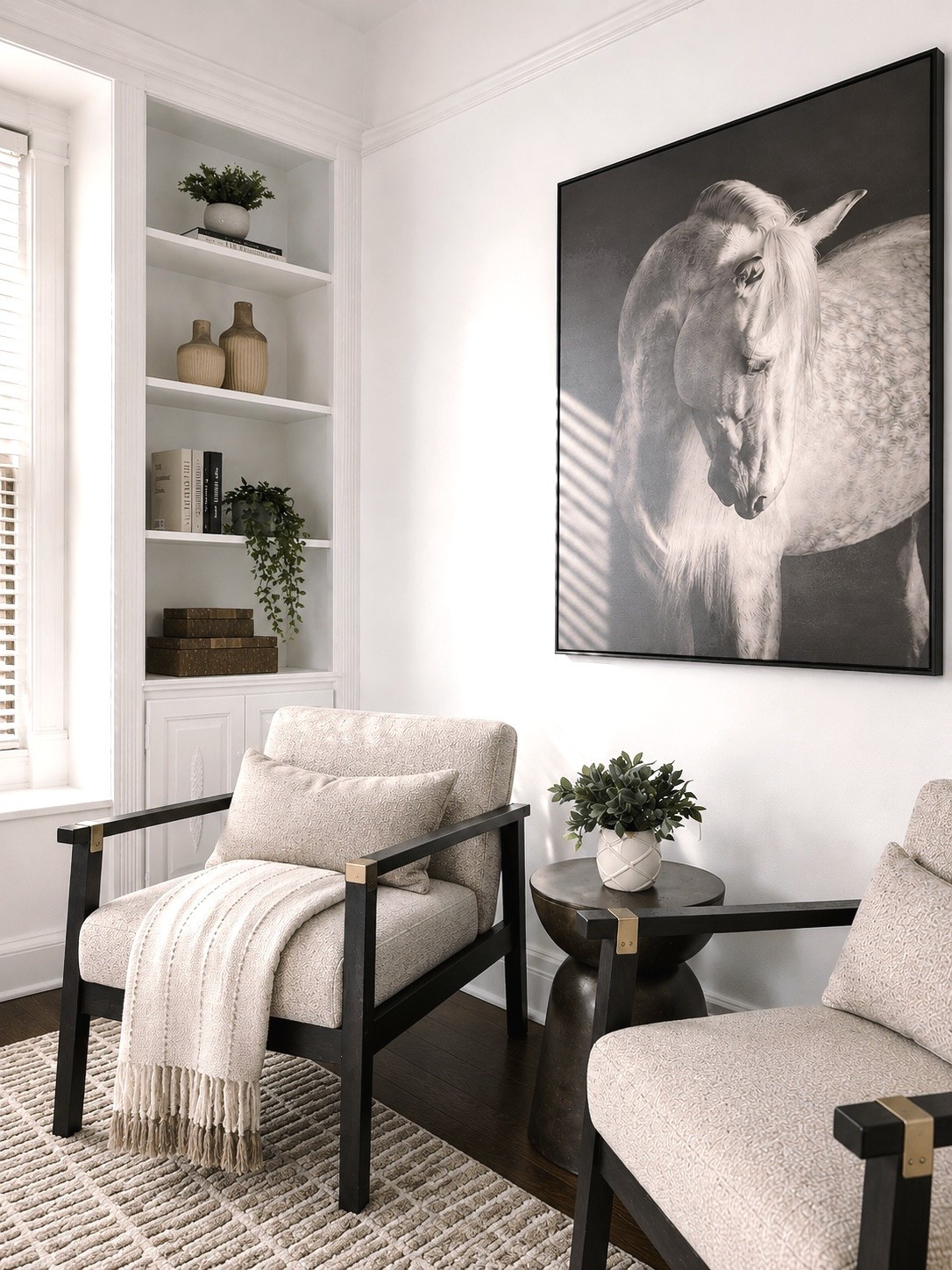 Statement art changes everything🤍

Oversized horse wall art, accent chairs, area rug, home office decor, Organic Modern, Organic Luxe, Modern Transitional, Warm Minimalism, Neutral Home, Luxury Home Decor, Designer Inspired

#LTKHome #LTKSeasonal #LTKSaleAlert
