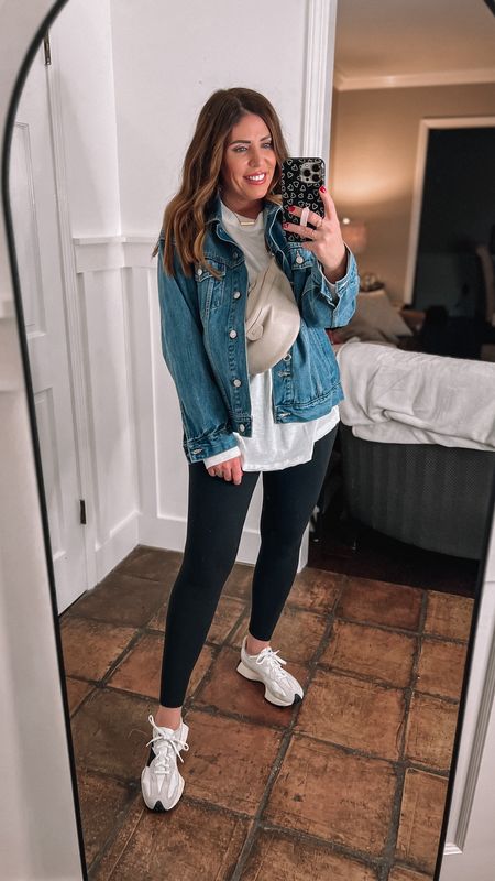 Comfy, casual late winter/early spring outfit

Oversized, long sleeve, boyfriend, tee is perfect for leggings and on sale 40% off

Oversized denim jacket 
Ultra high-rise leggings 
Leather bum bag 
New balance, 327 



#LTKstyletip #LTKfindsunder50 #LTKsalealert
