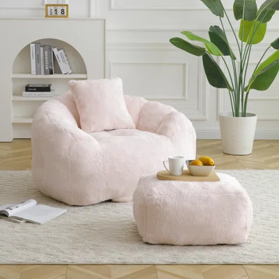 Giant Bean Bag Chair withFootstool, Oversized Bean Bag for Adults and Kids, Shell-Shaped Large Chair with Filler, Stuffed Big Accent Sofa, Floor Sofa | Wayfair North America