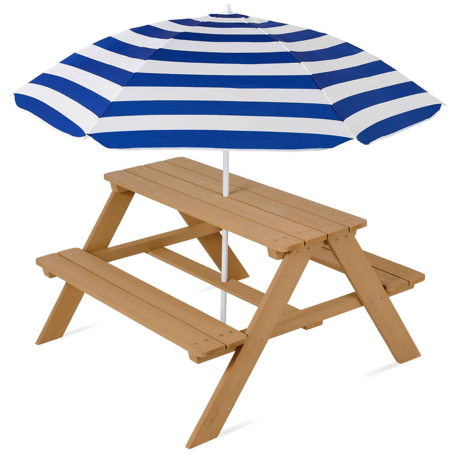 Best Choice Products - Outdoor Wooden Kids Picnic Table with Umbrella, Activity Table, 220 lb Capacity - Natural/Navy | Best Buy U.S.