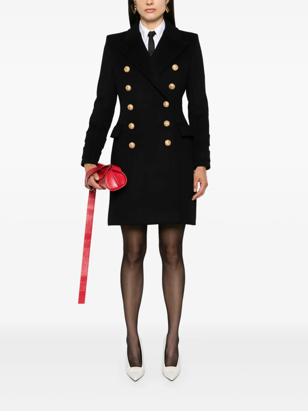 Balmain double-breasted Wool Coat | Black | FARFETCH | Farfetch Global