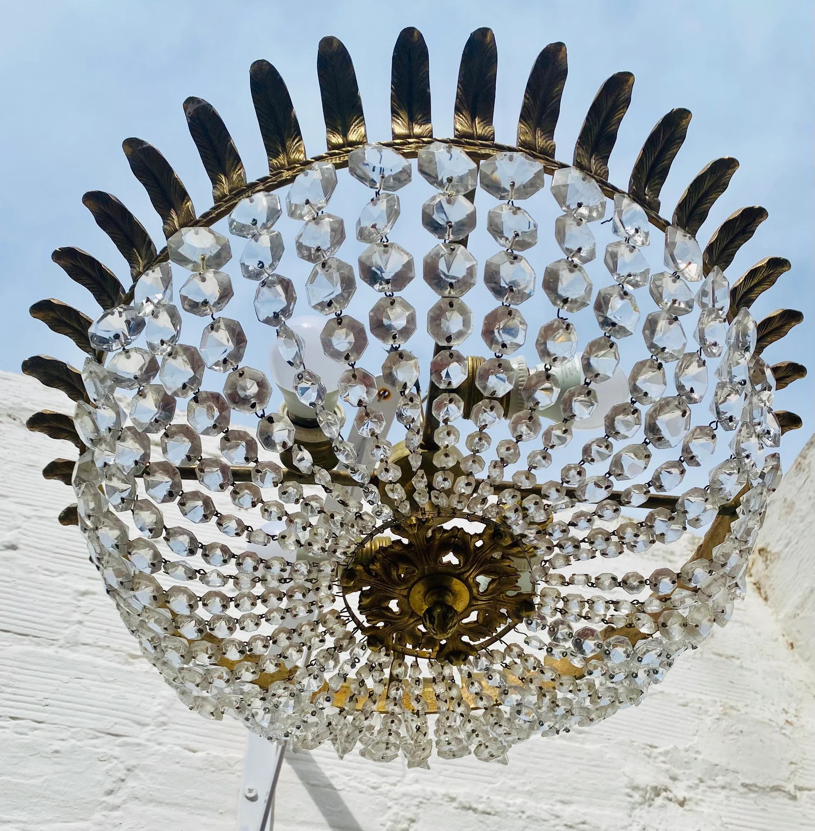 8" L X 20" W Antique Semi Flush Chandelier, Bronze, Crystal, Bowl, Crown, French, Spanish, Europe... | Etsy (US)