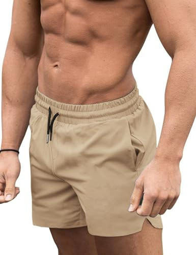 COOFANDY 5 Inch Inseam Swim Trunks Men Slim Fit Swim Shorts with Compression Liner Lightweight Swimming Shorts Khaki XL | Amazon (US)