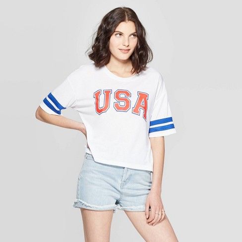 Women's Short Sleeve USA T-Shirt - Modern Lux (Juniors') - White | Target