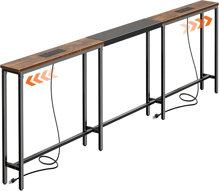 Huuger Narrow Sofa Table with 2 Power Outlets, 86.6-110.2 Inch Adjustable Length, Behind the Couc... | Amazon (US)