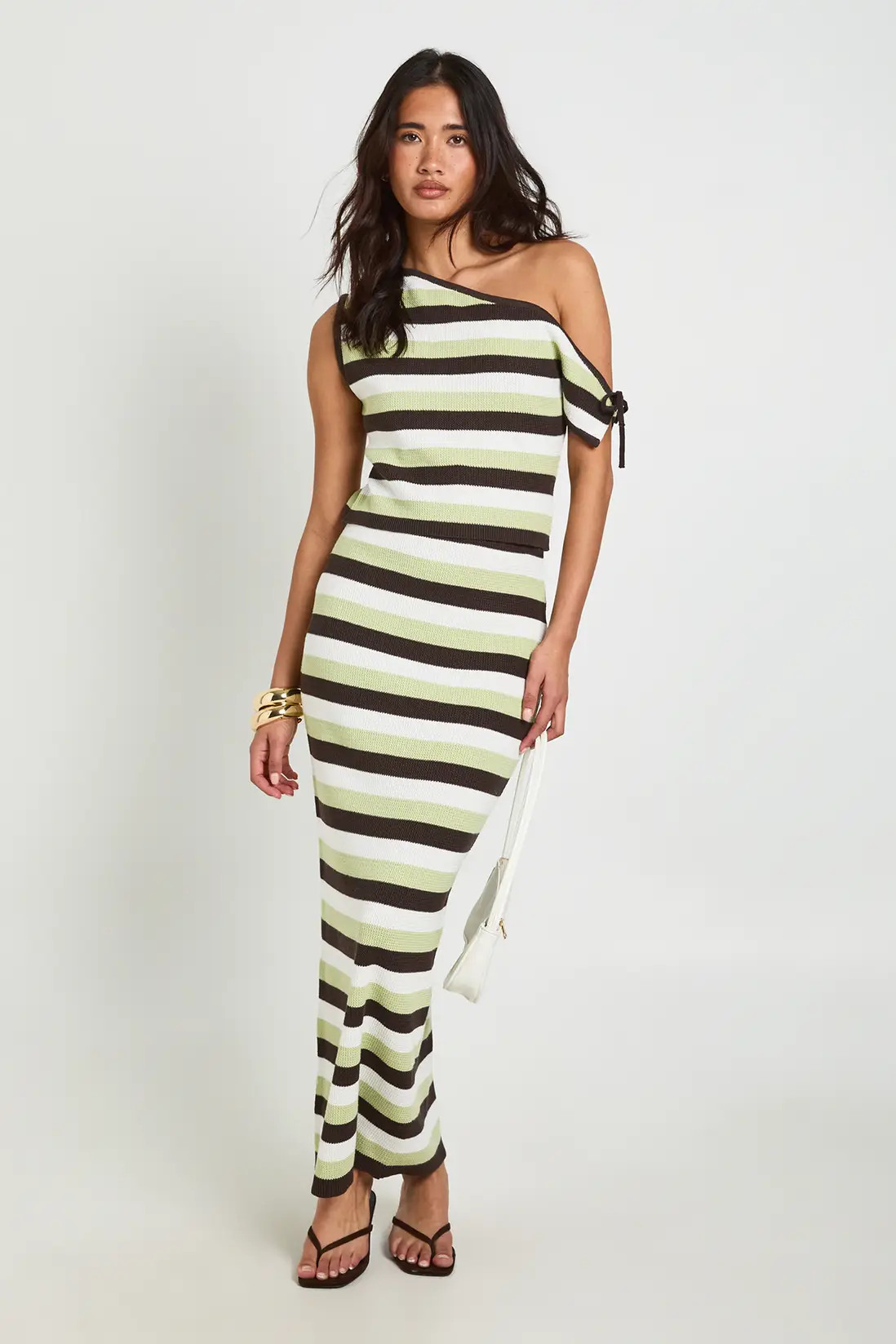 Neutral Knitted Asymmetric Shoulder Top and Maxi Skirt Co-ord | Boohoo | Boohoo.com (UK & IE)