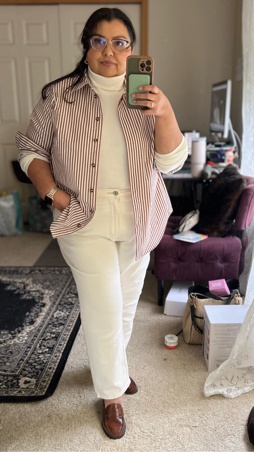 OOTD:  casual layers for a chilly, rainy Spring day.  

If you’re obsessing over button up shirts like I am right now, this tan stripe version from Universal Standard is one to try.  Their sizing is different, I’m a traditional XL which translates to a small for them.


#LTKPetite #LTKootd #LTKMidsize