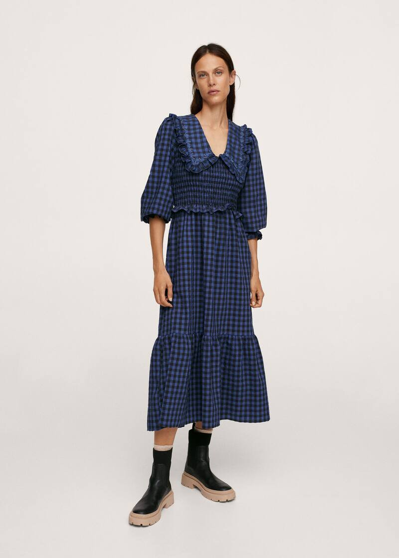 Check baby doll neck dress -  Women | Mango United Kingdom | MANGO (UK)