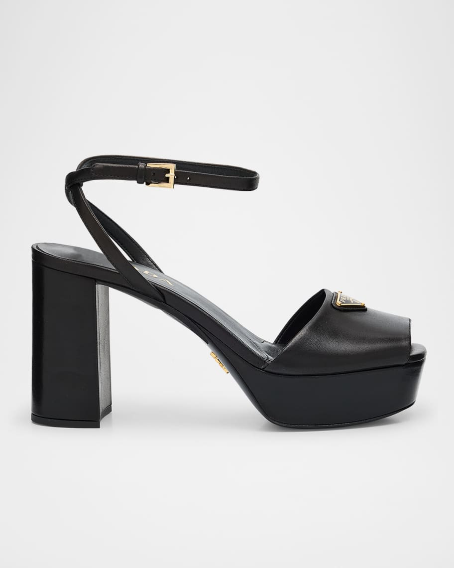 Prada Nappa Triangle Peep-Toe Platform Sandals | Neiman Marcus