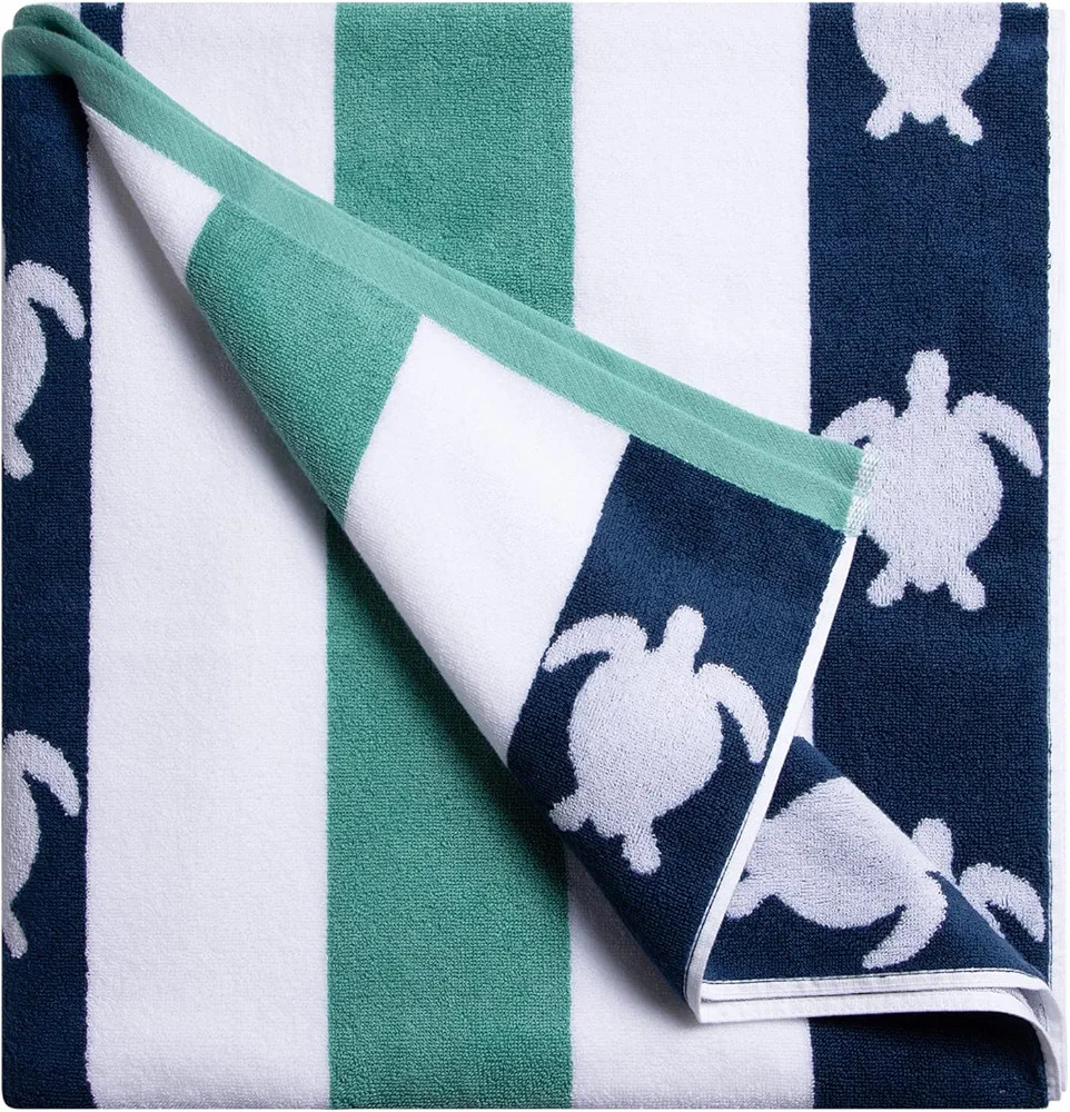 cabanana Plush Oversized Beach Towel - Cotton Fluffy 35 x 70 Inch Feldspar Blue Jacquard Turtle S... | Amazon (US)