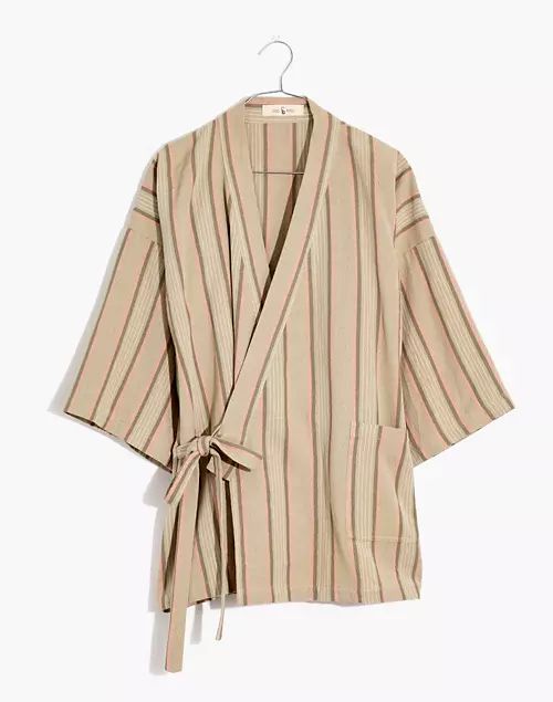 Madewell x Oddbird Striped Linen-Cotton Lounge Wrap Top | Madewell