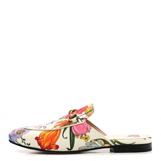 GUCCI Canvas Flora Womens Princetown Slippers 37 White Multicolor | FASHIONPHILE | Fashionphile