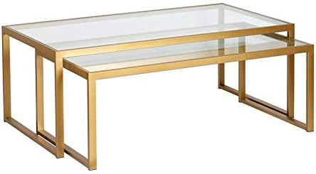 Henn&Hart Contemporary Nesting Coffee Table Set with Glass Top in Brass | Amazon (US)
