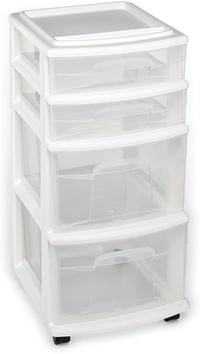 Homz Plastic 4 Drawer Medium Cart, White Frame with Clear Drawers, Casters, Set of 1 | Amazon (US)