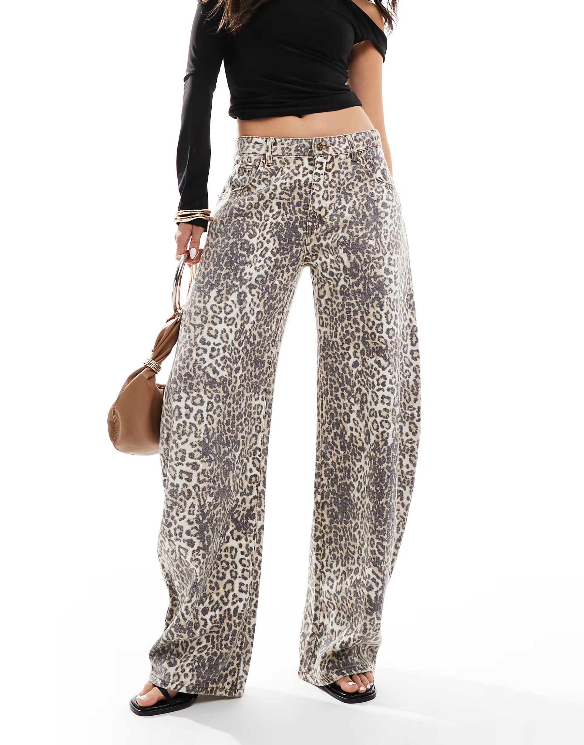 Lioness denim barrel jeans in leopard print | ASOS (Global)