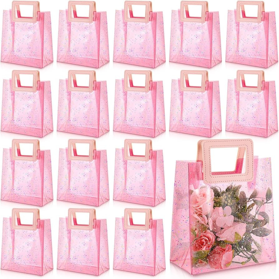 Jetec 20 Pcs Clear Gift Bag with Handles Wedding Transparent Glitter Tote Bag 7x4x8 Inch Reusable... | Amazon (US)