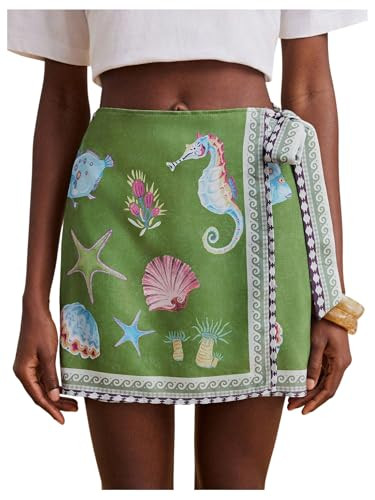 Floerns Women's Ocean Print Boho Skirt High Waisted Wrap Tie Side Vacation Mini Skirts | Amazon (US)