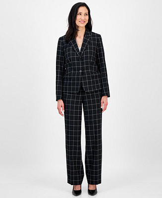 Le Suit Women's Windowpane Check Notch Collar Pantsuit Set, Regular & Petite  - Macy's | Macy's
