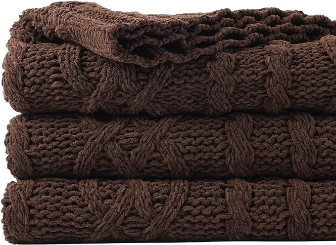 Battilo Dark Brown Throw Blanket for Couch, Bed, Sofa, 51"x67" Woven Chenille Knit Fall Decorativ... | Amazon (US)