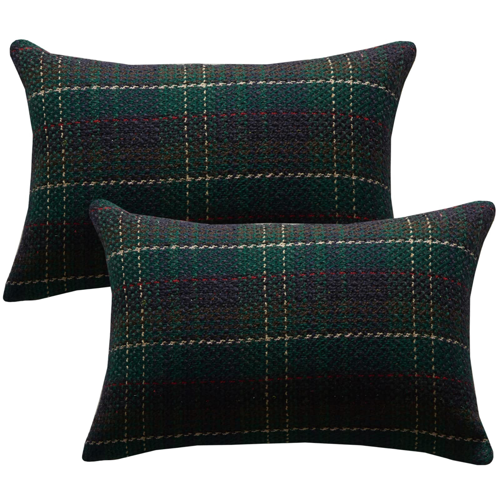 Green Plaid Pillow Covers 12x20 inch Set of 2 Knitting Tartan Pillow Cases Winter Xmas Farmhouse ... | Amazon (US)