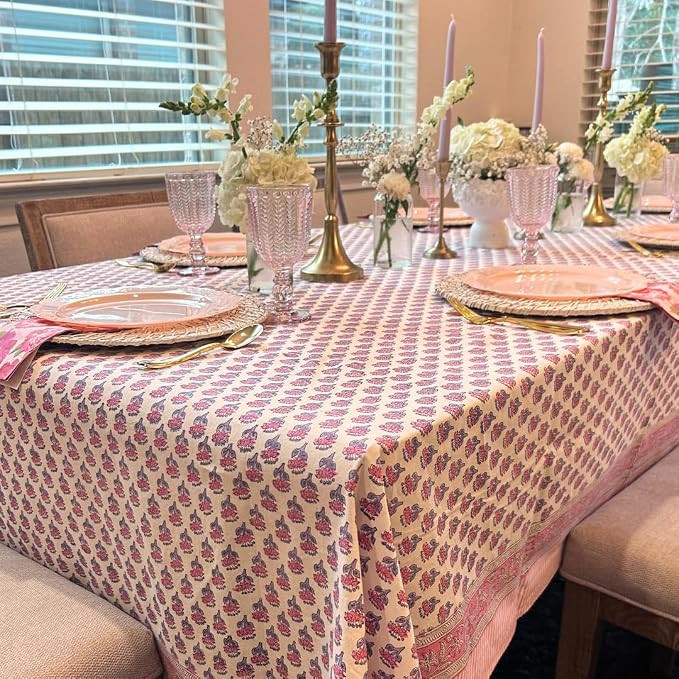 CPC Tablecloth 100% Cotton 60x90 Inch Indian Block Print Rectangle Table Cover, Washable Table Cl... | Amazon (US)