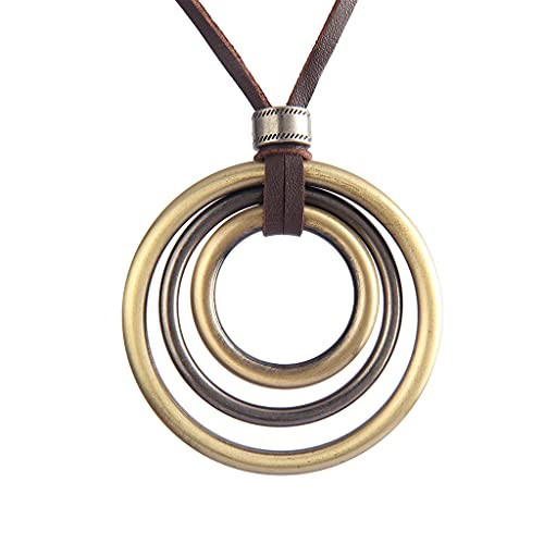 joymiao Brown Necklaces for Women Vintage Alloy Pendant Leather Rope Necklace Long Necklaces for Women Boho Leather Necklace | Amazon (US)