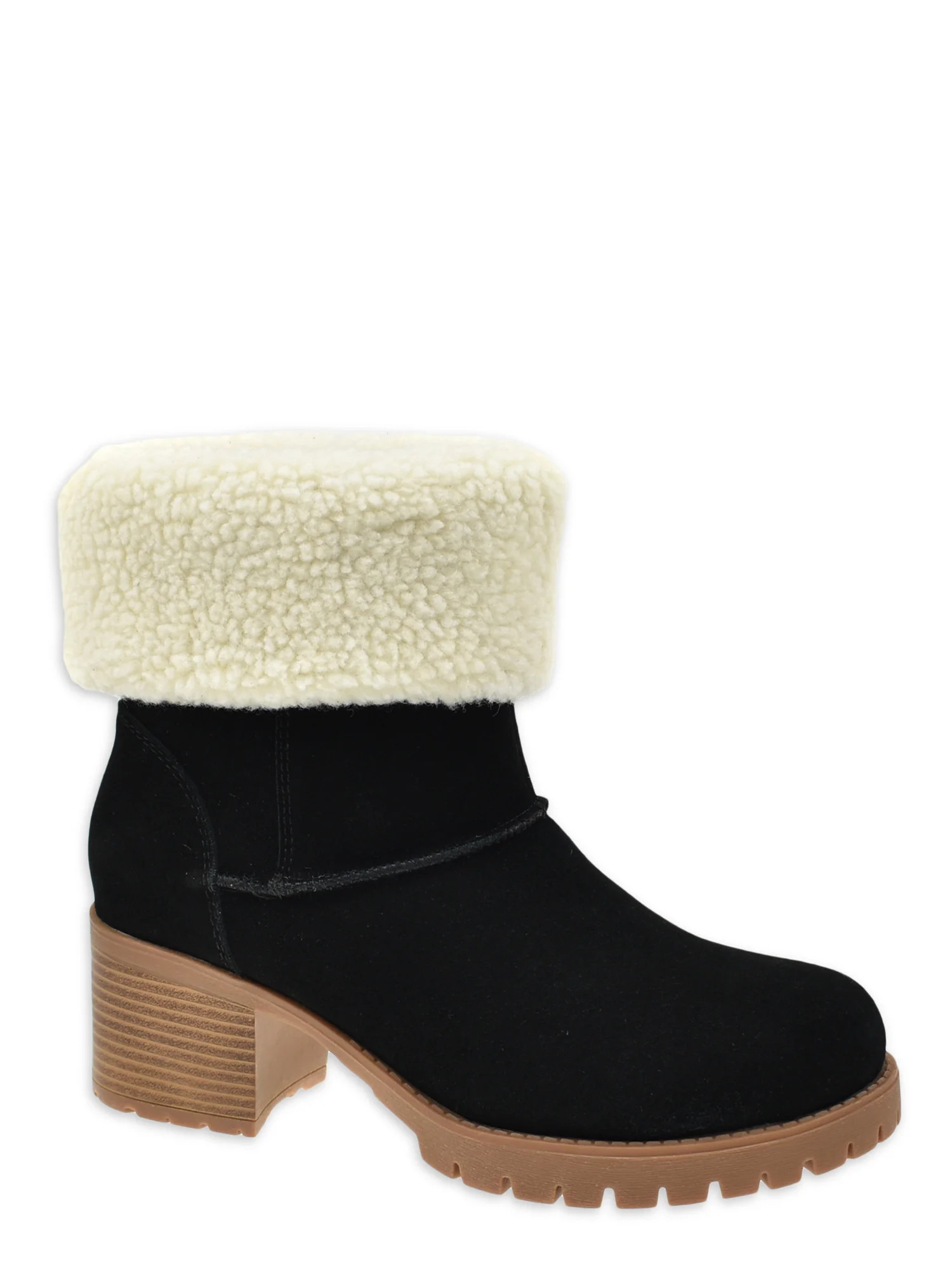 Time and Tru Women's Foldover Heeled Cozy Boots - Walmart.com | Walmart (US)