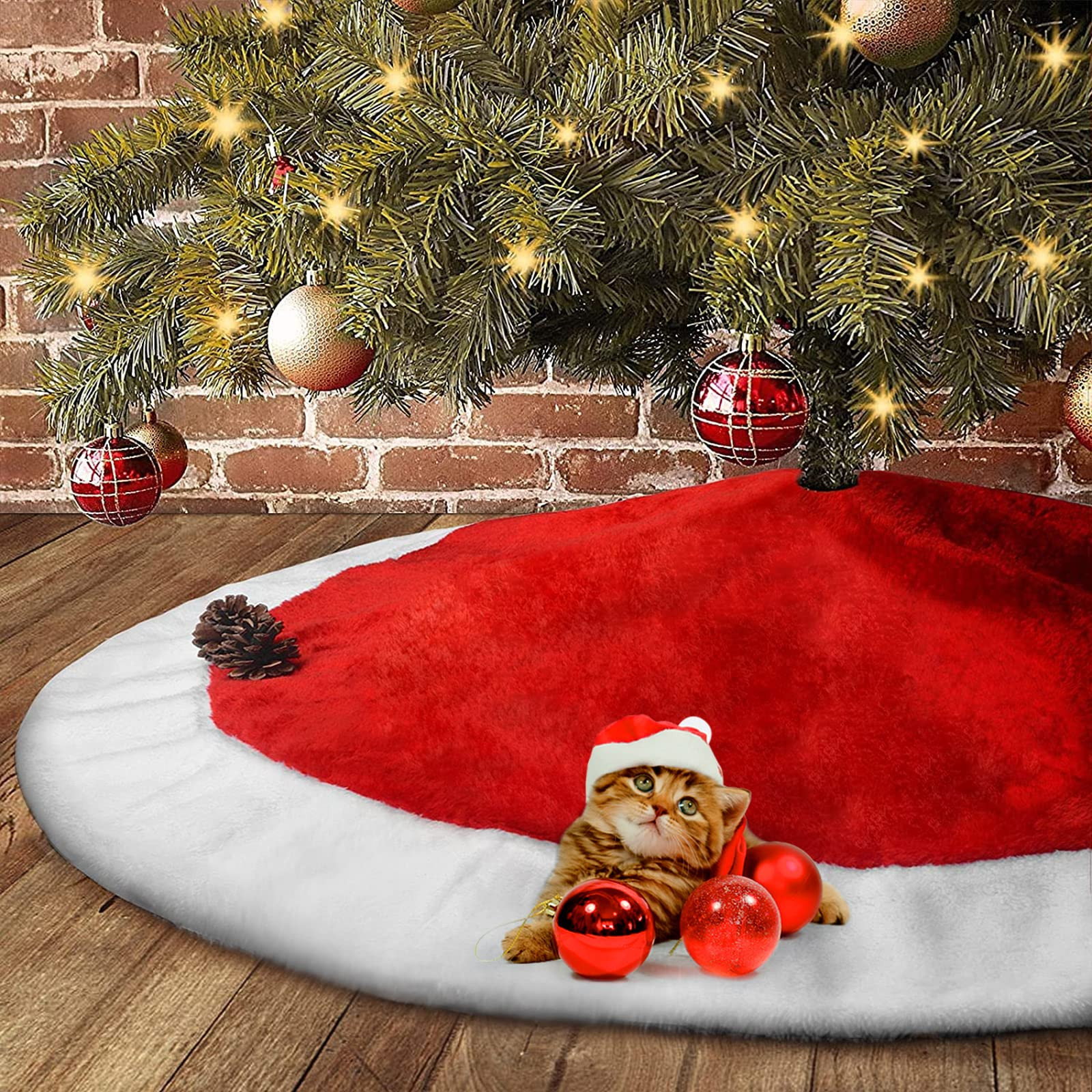 yuboo Santa Christmas Tree Skirt, Red&White Velvet Tree Rug 48“ Large for Red White Christmas D... | Amazon (US)